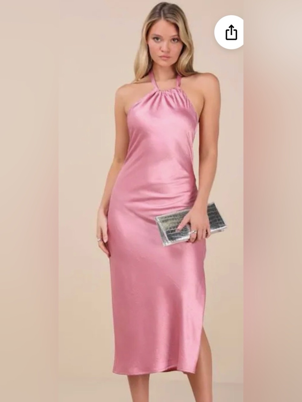 LULUS Angelique Pink Satin Backless Halter Midi Dress SIZE XL BNWT